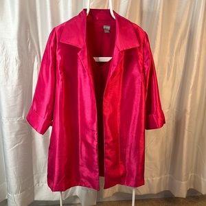 Hot Pink shiny blazer and matching sleeveless top.
